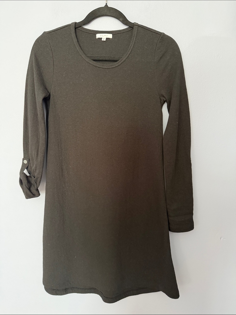 Z SUPPLY Black Knit Long Sleeve Mini Dress XS Shift Minimalist